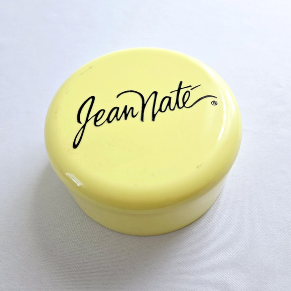 Vintage Jean Nate Bath Powder Box Yellow Plastic Canister Retro Vanity Empty 6oz - Picture 2 of 12